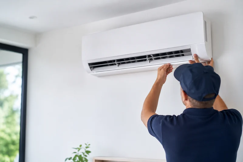 Pose d'un split de climatisation par un technicien