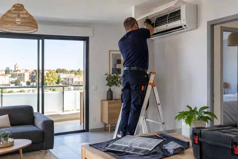 Pose d'une climatisation dans un appartement loué avec terrasse, à Martigues
