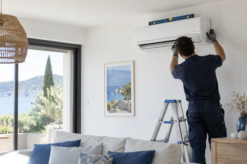 Pose d'une unité intérieure de climatisation murale dans un séjour